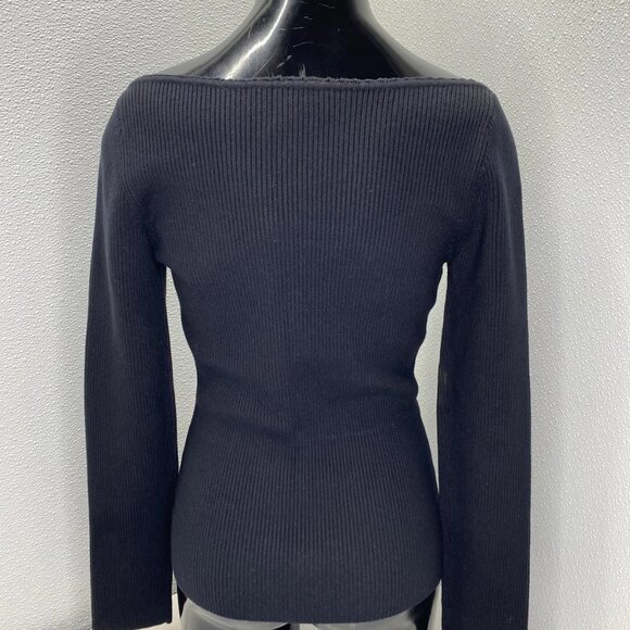 Sezane Women’s Alva Jumper V-Neck Sweater Size L Black Rib Knit Long Sleeve Pull - Picture 10 of 13